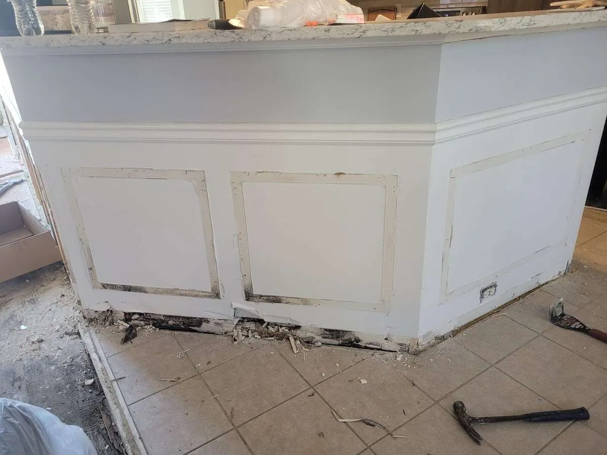 Water damage and mold on kitchen during Storm Damage Restoration in Siloam Springs